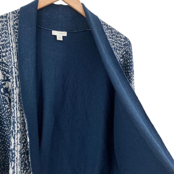 Pure Jill Cardigan Sweater Womens Medium Blue White Geo Print Cotton Open Front - Picture 14 of 16